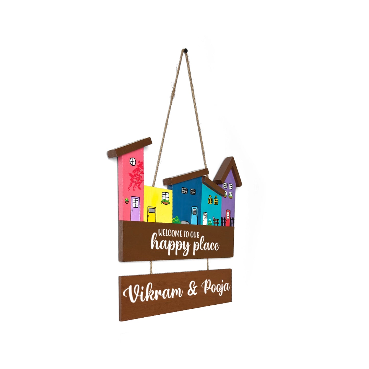 Hut-Shaped Hand-Painted Wooden Name Plate For Home - Hut Board & One Plank Design 3