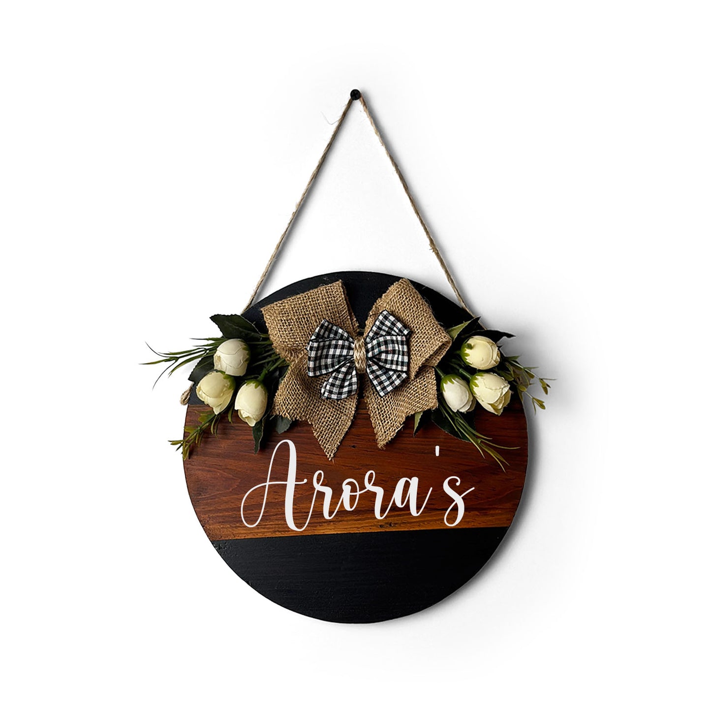 Personlised Hand-Painted Wooden Door Hanger - Black & Wooden Finish