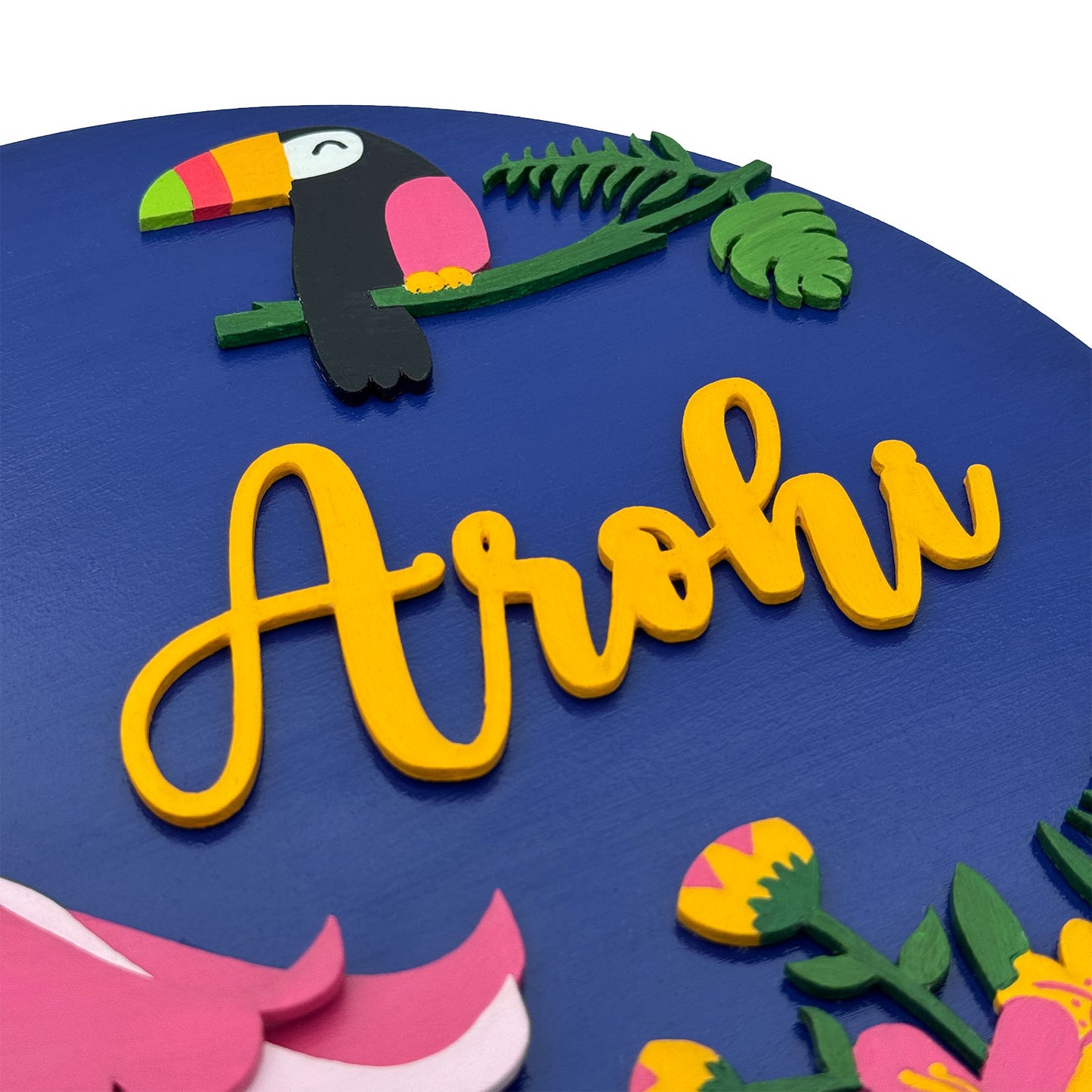 Flamingo Themed Hand-Painted Wooden Kids Name Plate