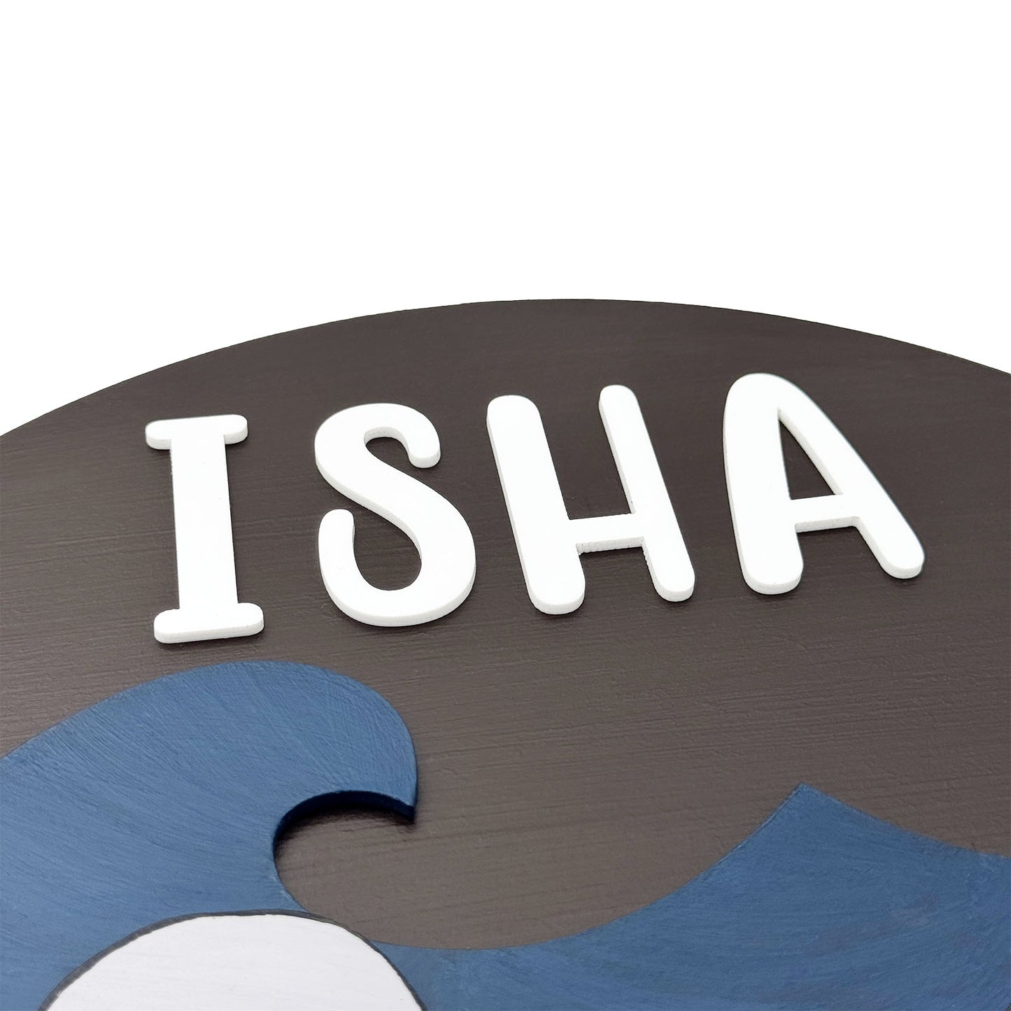 Whale Themed Hand-Painted Wooden Kids Name Plate
