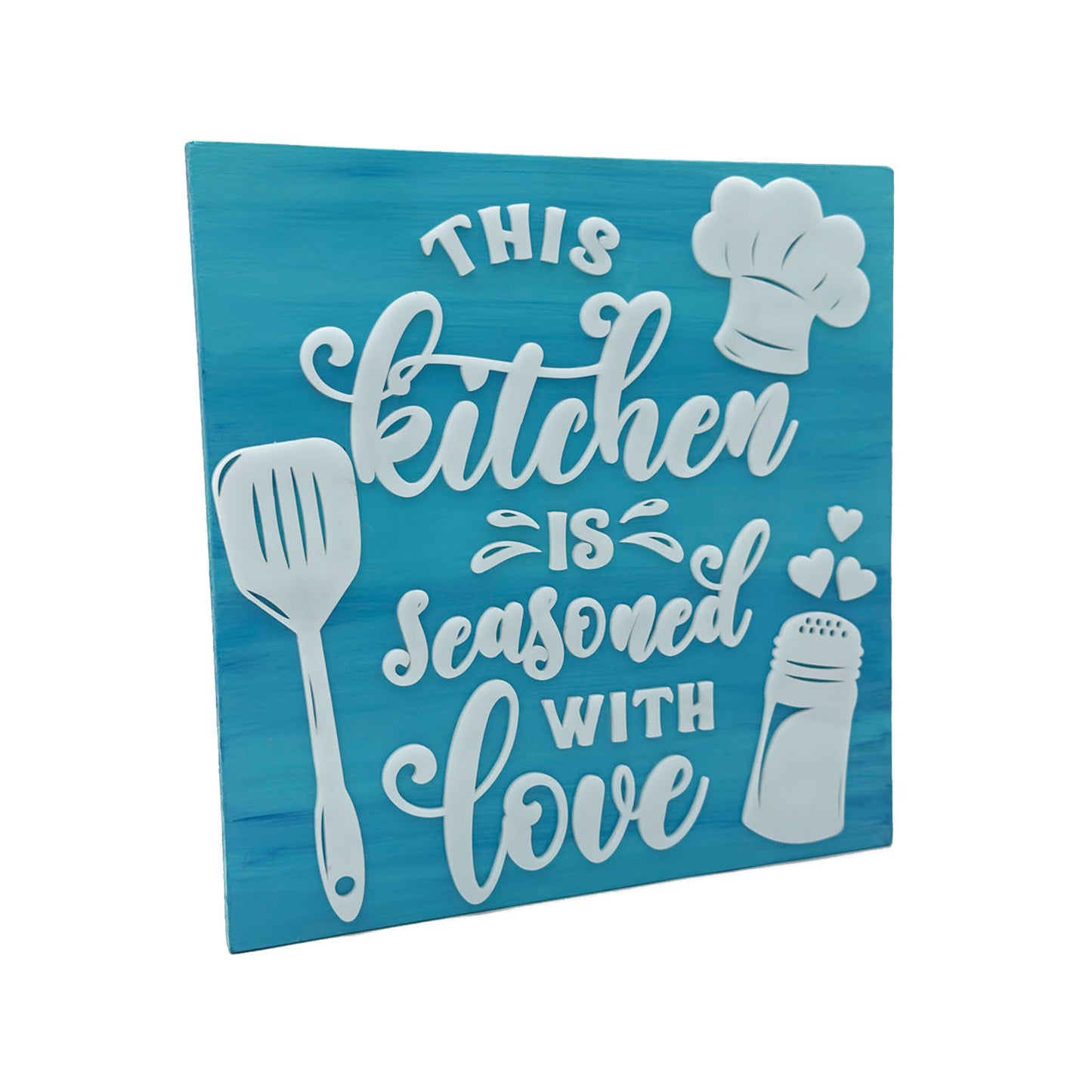This Kitchen Is Seasoned With Love Hand-Painted Wooden Kitchen Wall Hanging - Blue