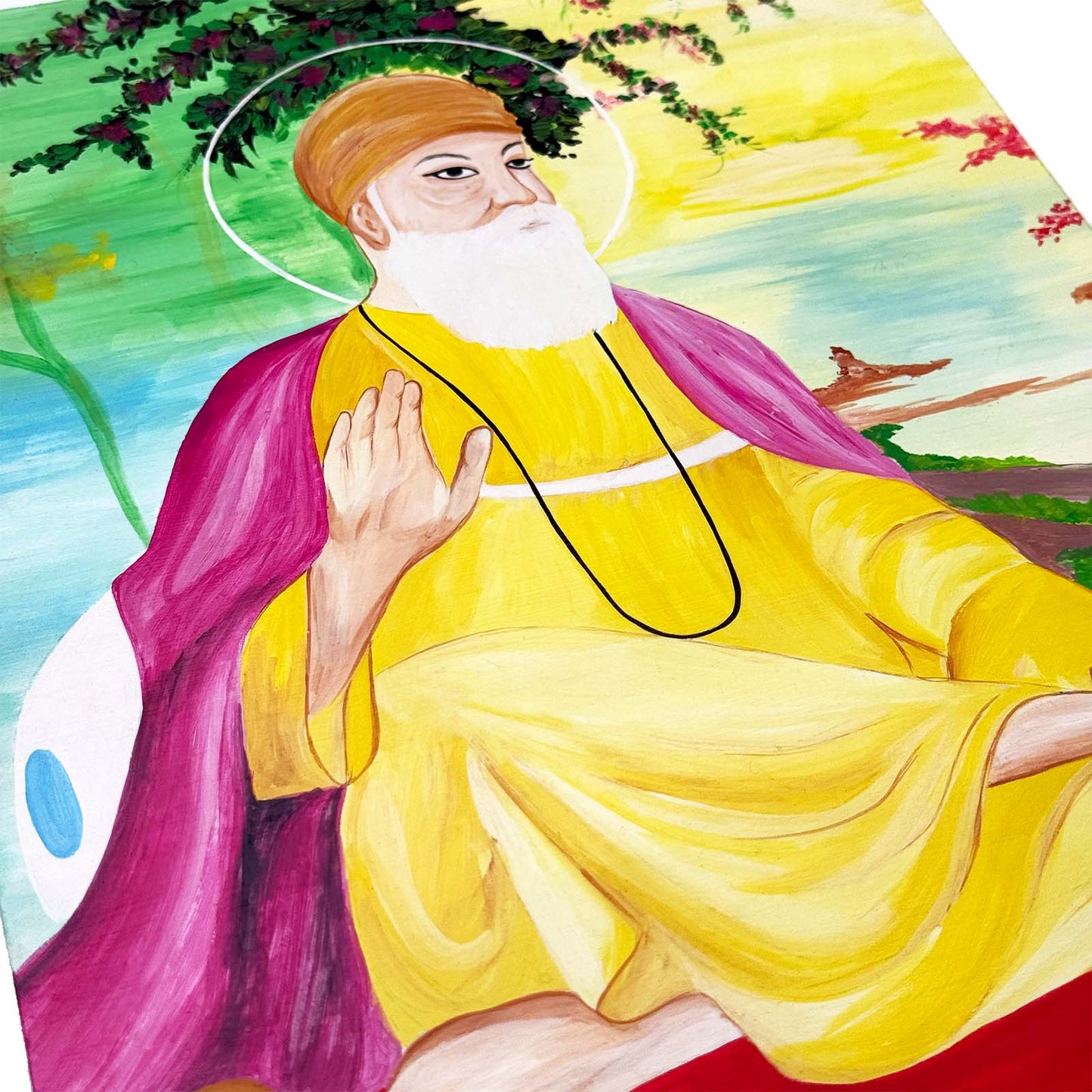 Guru Nanak Dev Ji Hand-Painted Wooden Wall Hanging