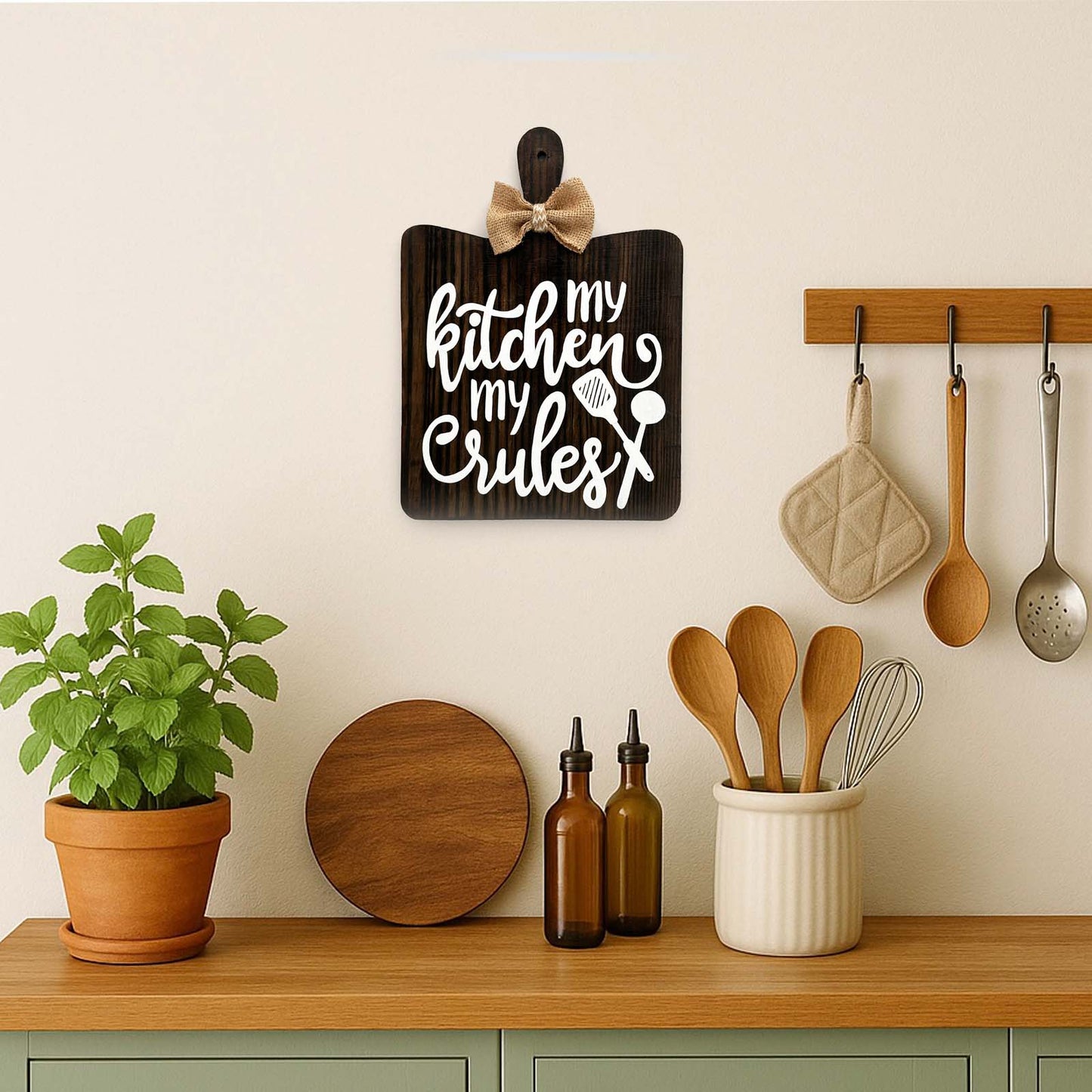 My Kitchen My Rules Hand-Painted Wooden Chopping Board Kitchen Wall Hanging - Wooden Finish