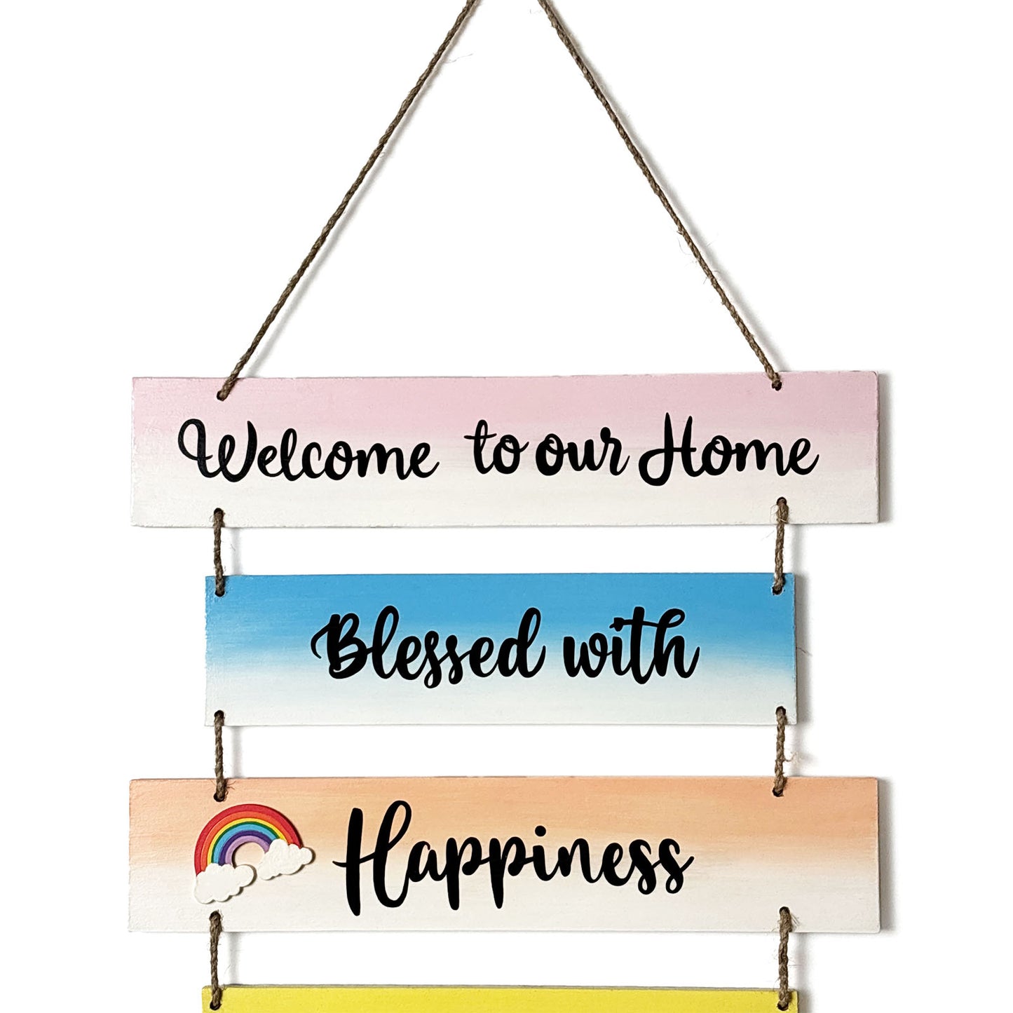 Welcome To Our Home Hand-Painted Wooden Arrow Plank Wall Hanging - Design 15