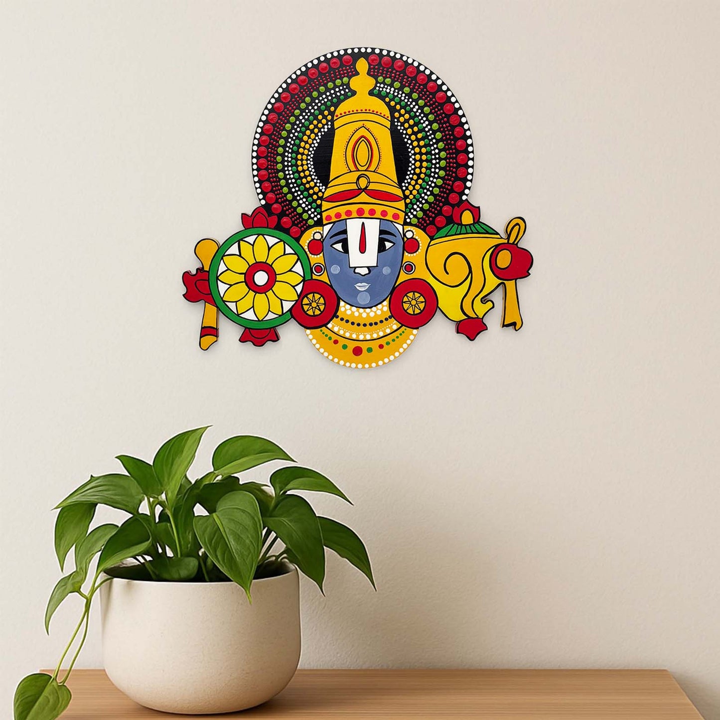 Tirupati Balaji Hand-Painted Wooden Wall Hanging
