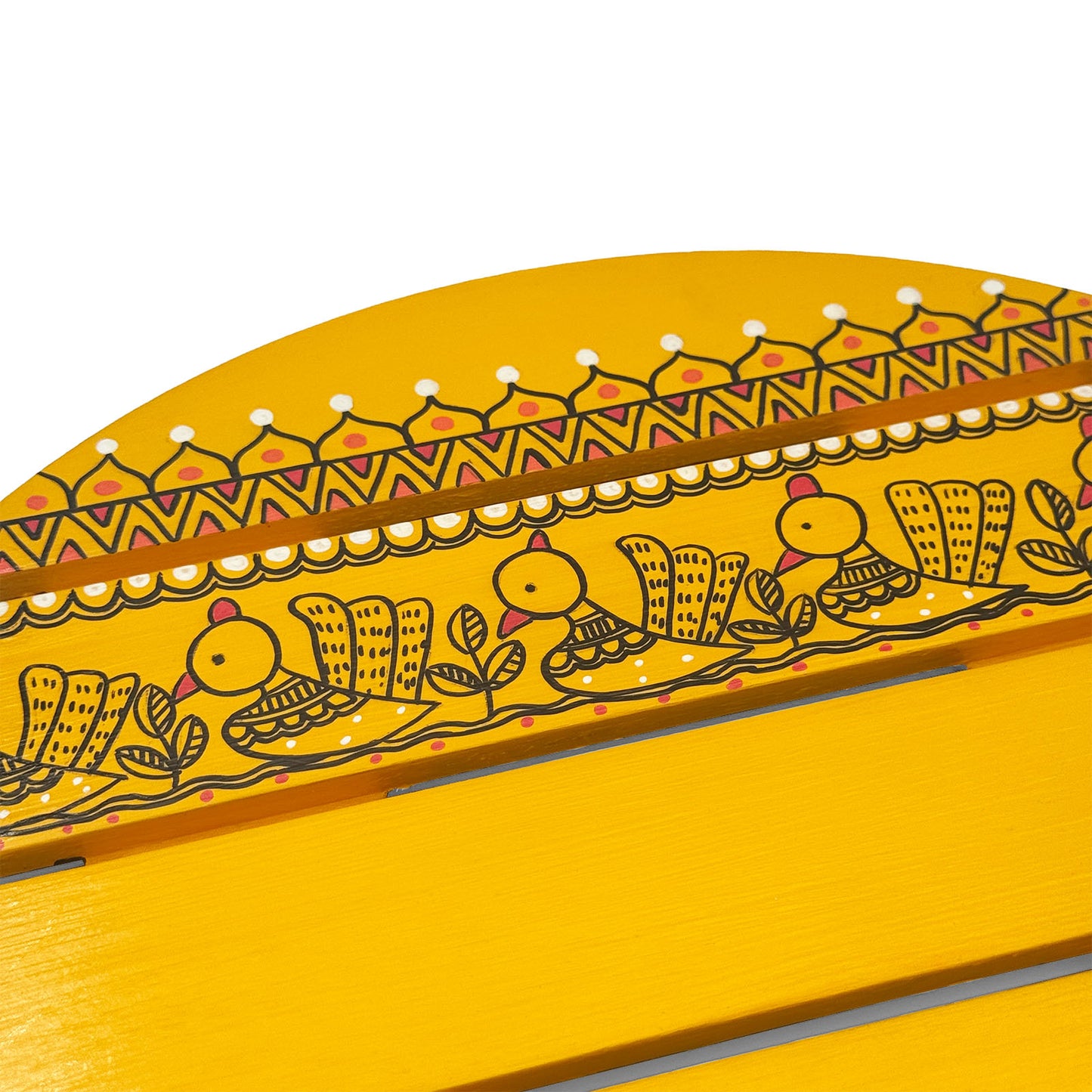 Peacock & Elephant Artwork Hand-Painted Wooden Madhubani Round Name Plate For Home