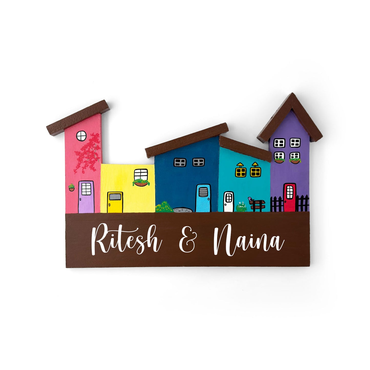 Hut-Shaped Hand-Painted Wooden Name Plate For Home - Hut Board Design 3
