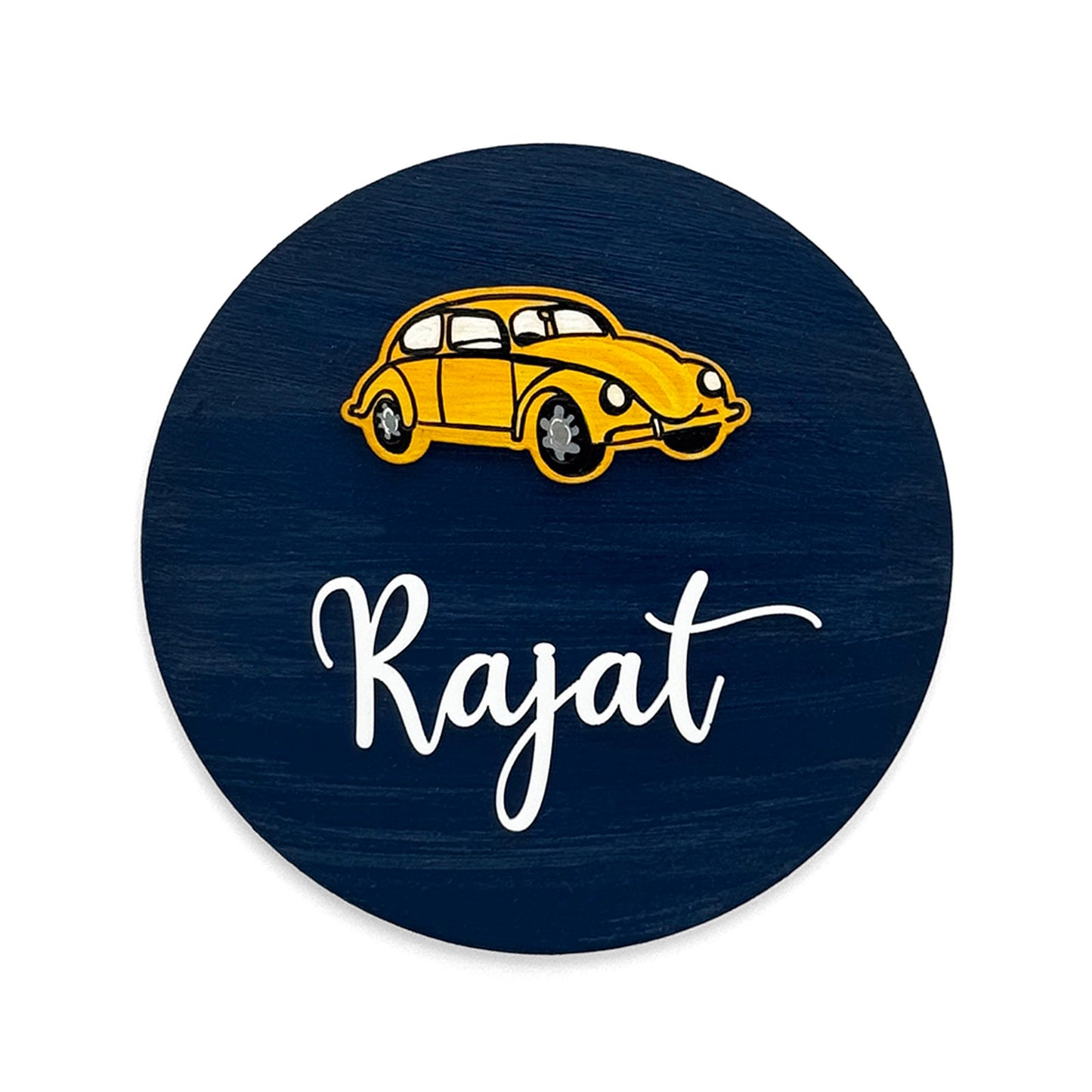 Car Themed Hand-Painted Wooden Mini Kids Name Plate