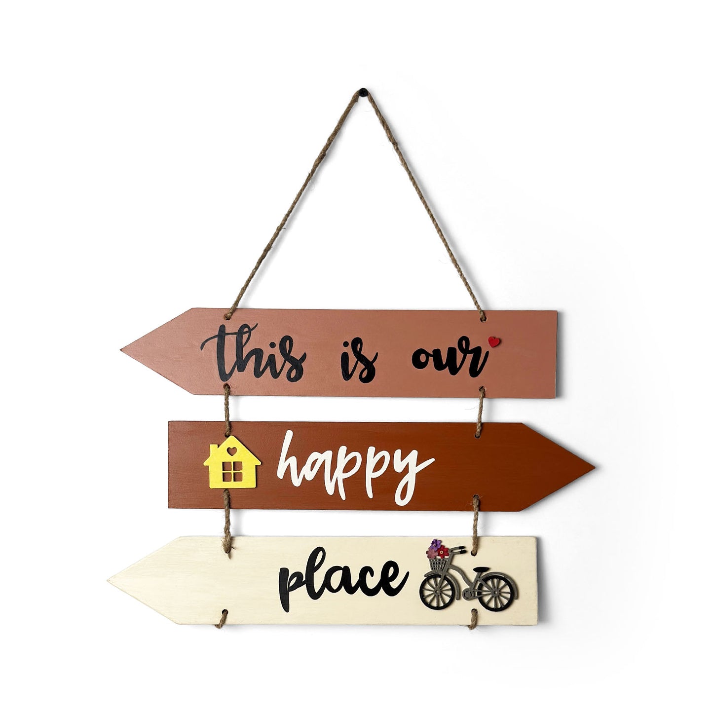 This Is Our Happy Place Hand-Painted Wooden Arrow Plank Wall Hanging - Design 1