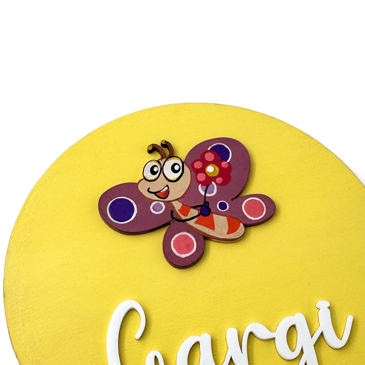 Butterfly Themed Hand-Painted Wooden Name Plate For Kids