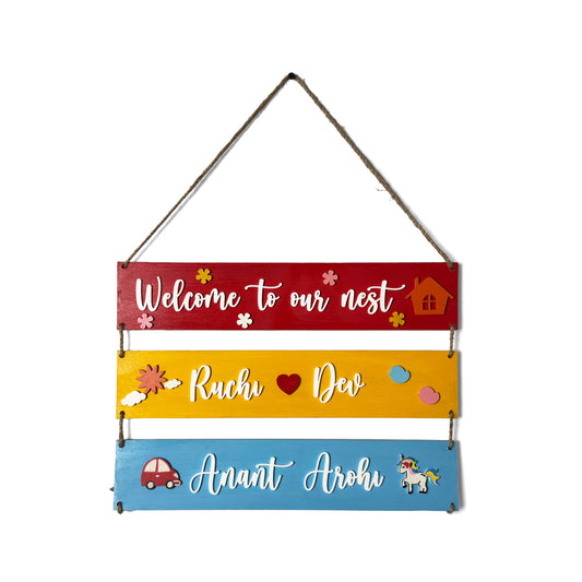 Welcome To Our Nest Hand-Painted Wooden Three Plank Name Plate For Home