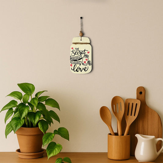 The Secret Ingredient Is Always Love Hand-Painted Wooden Jar Kitchen Wall Hanging - Beige