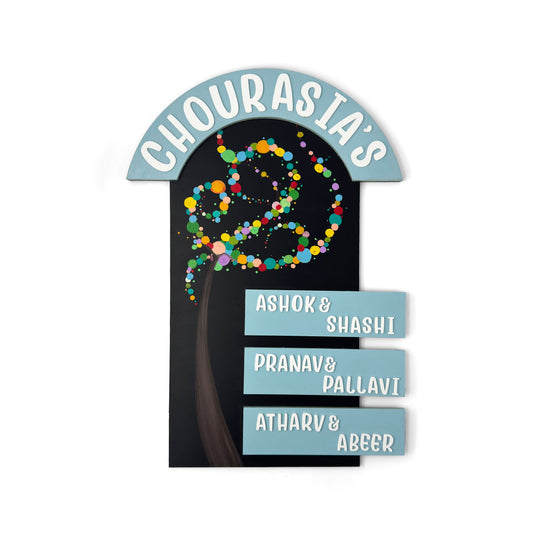 Tree Themed Hand-Painted Wooden Hut-Shaped Name Plate For Home