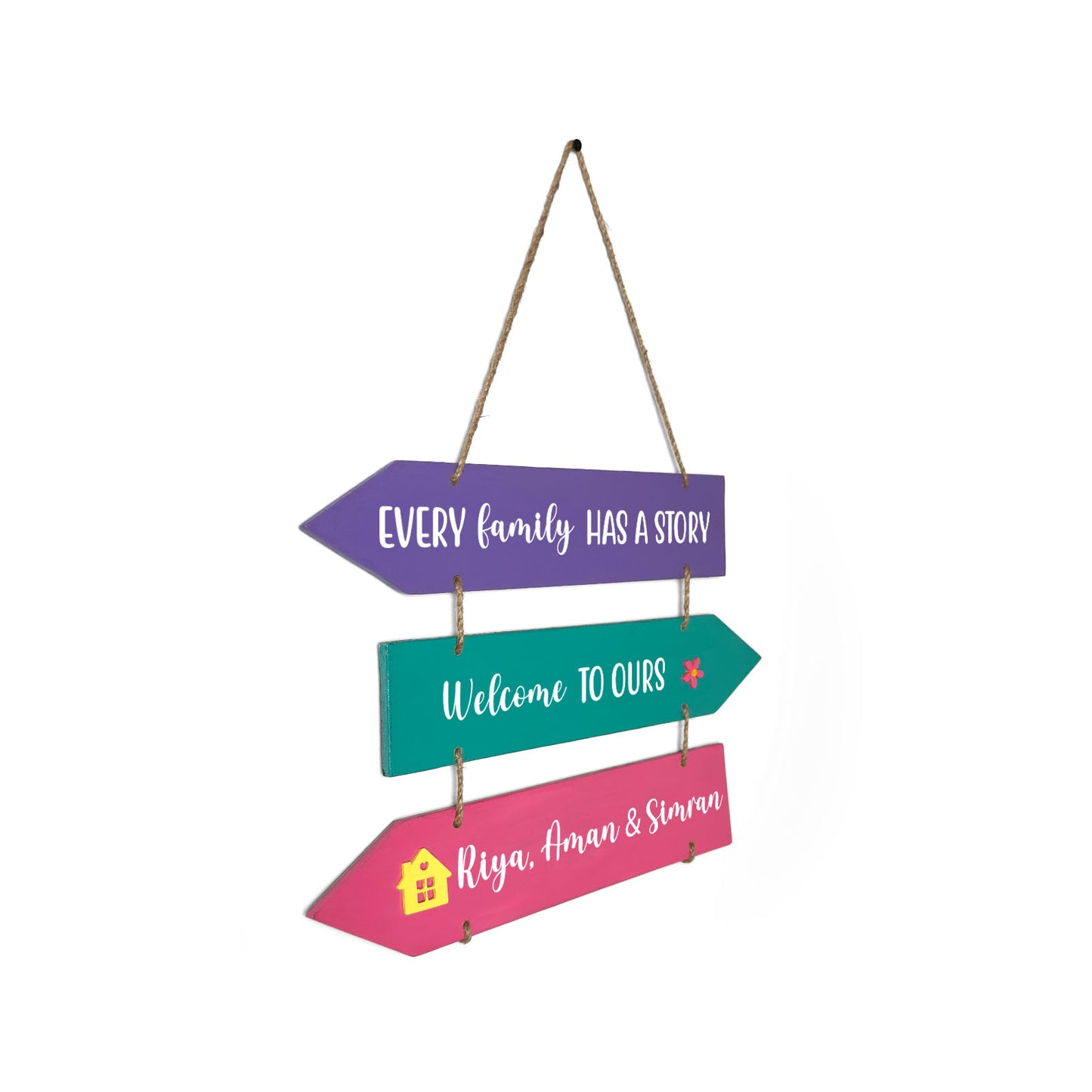 Every Family Has A Story Welcome To Ours Hand-Painted Wooden Arrow Plank Name Plate For Home