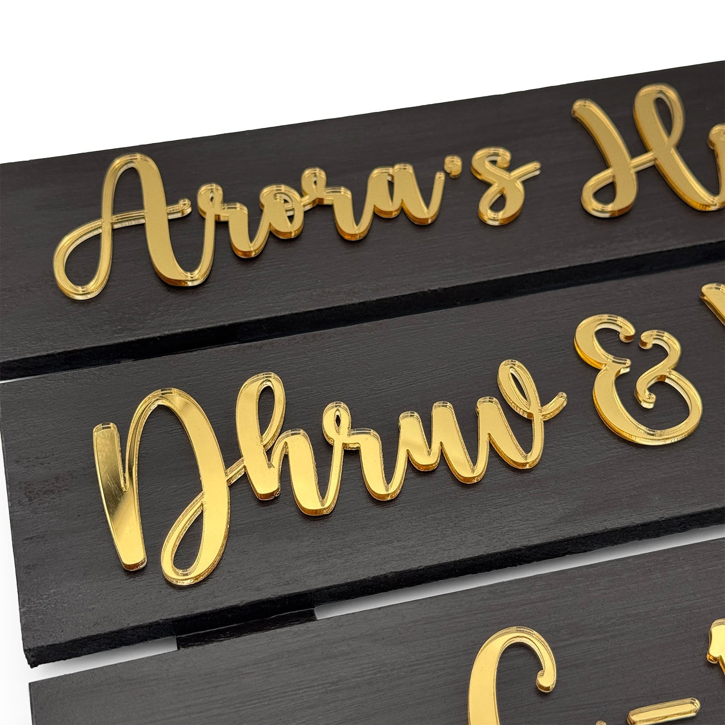 Hand-Painted Wooden Three Plank Name Plate For Home - Dark Brown