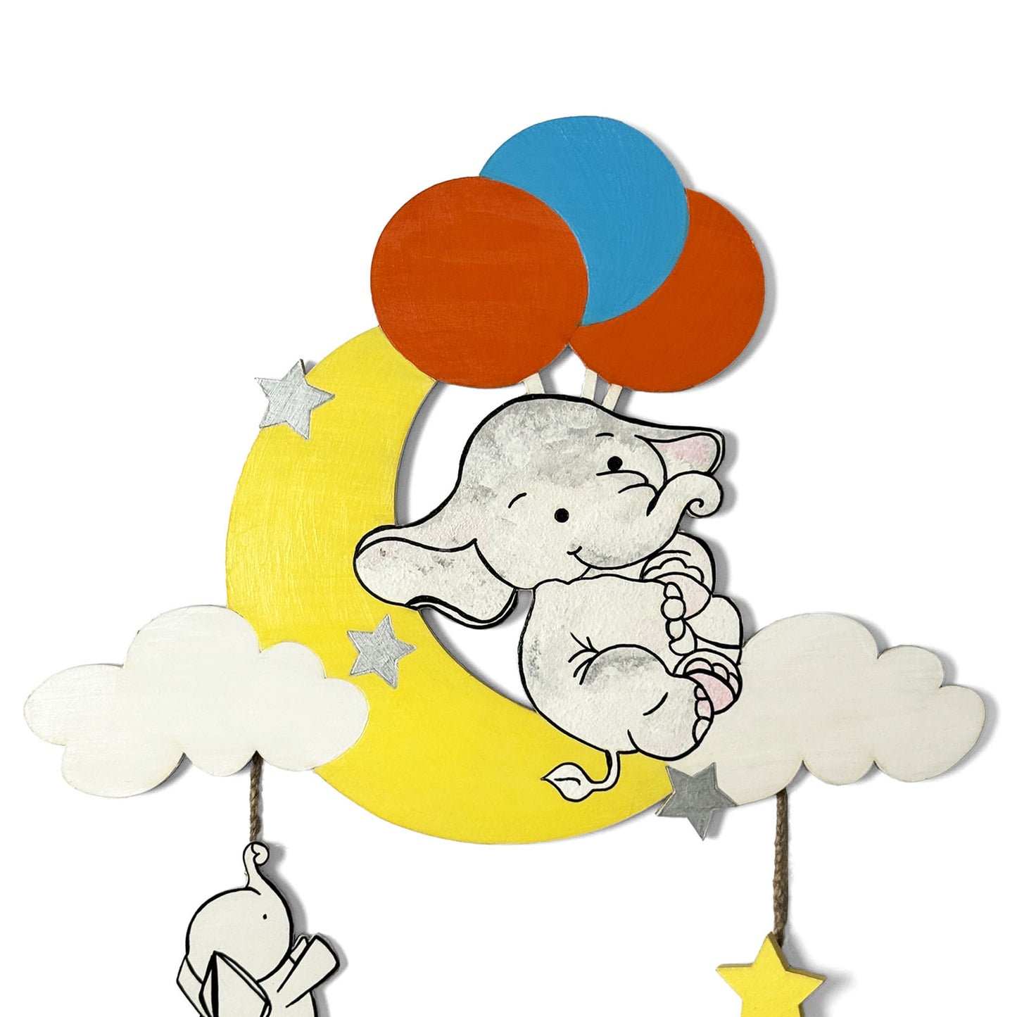 Elephant Themed Hand-Painted Wooden Kids Name Plate