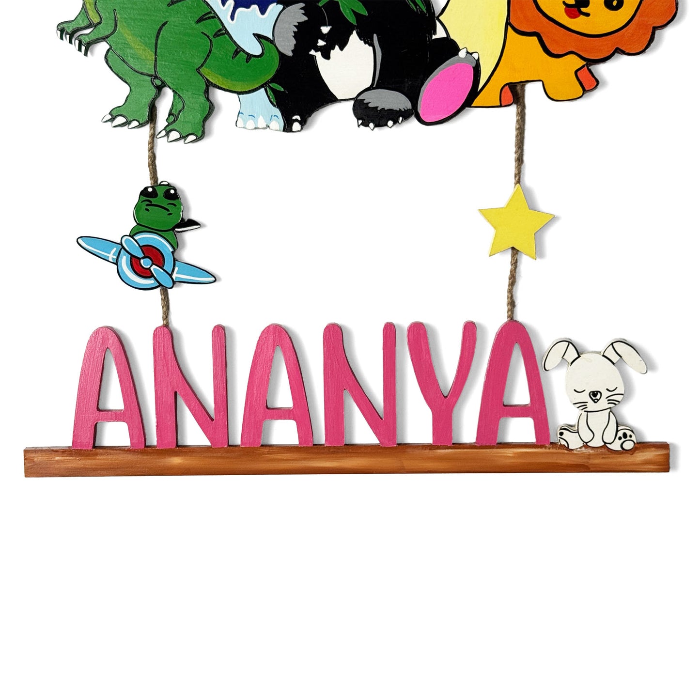Animal and Dinosaur Themed  Hand-Painted Wooden Kids Name Plate