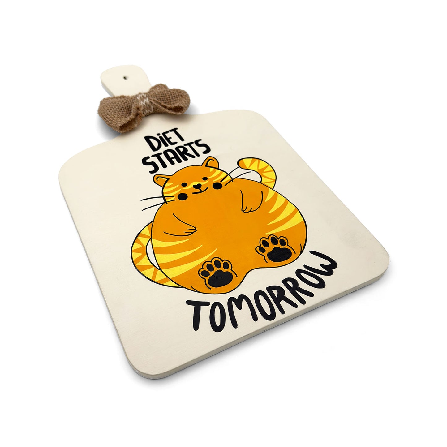 Diet Starts Tomorrow Hand-Painted Wooden Chopping Board Kitchen Wall Hanging - Beige