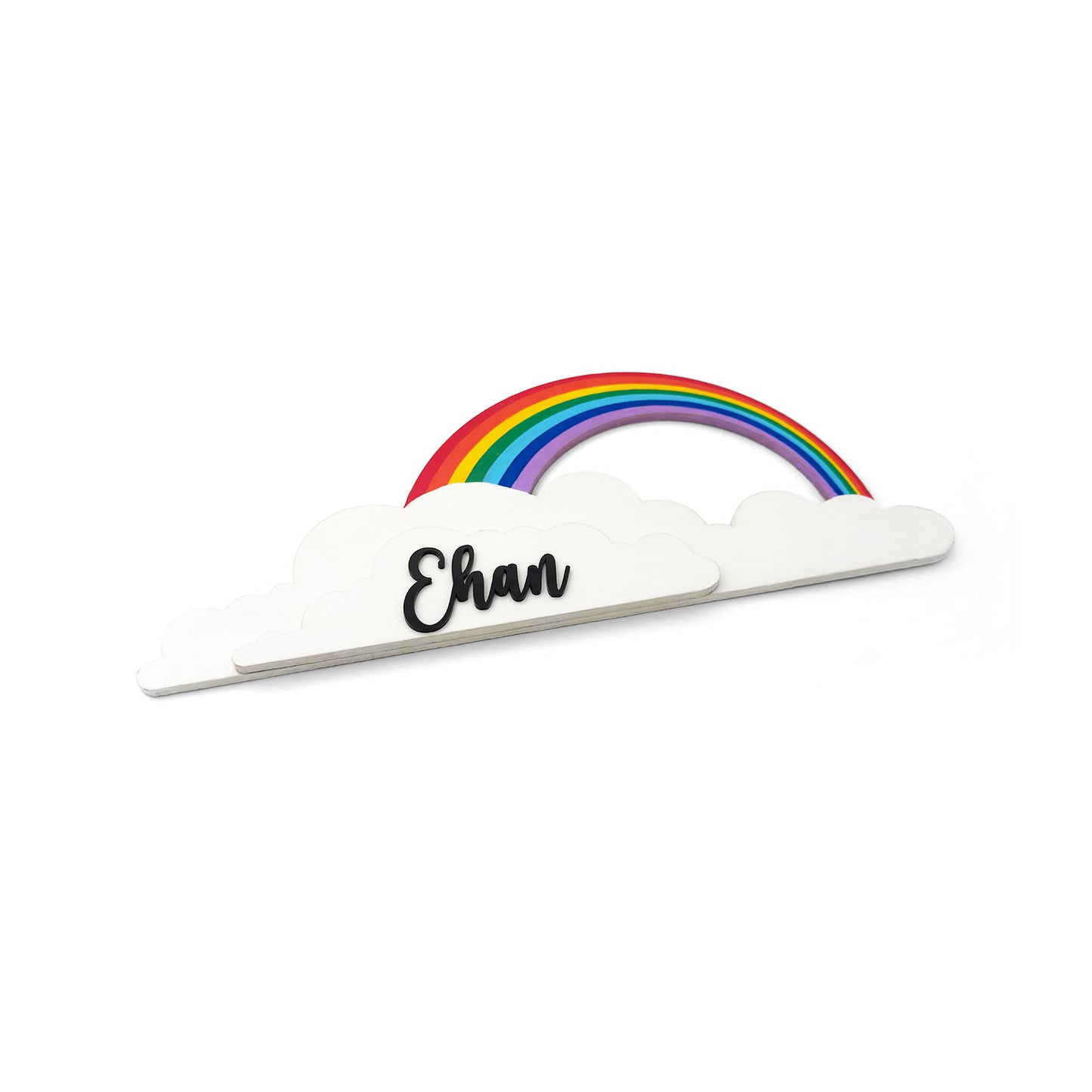 Rainbow Themed Hand-Painted Wooden Kids Name Plate - Design 2