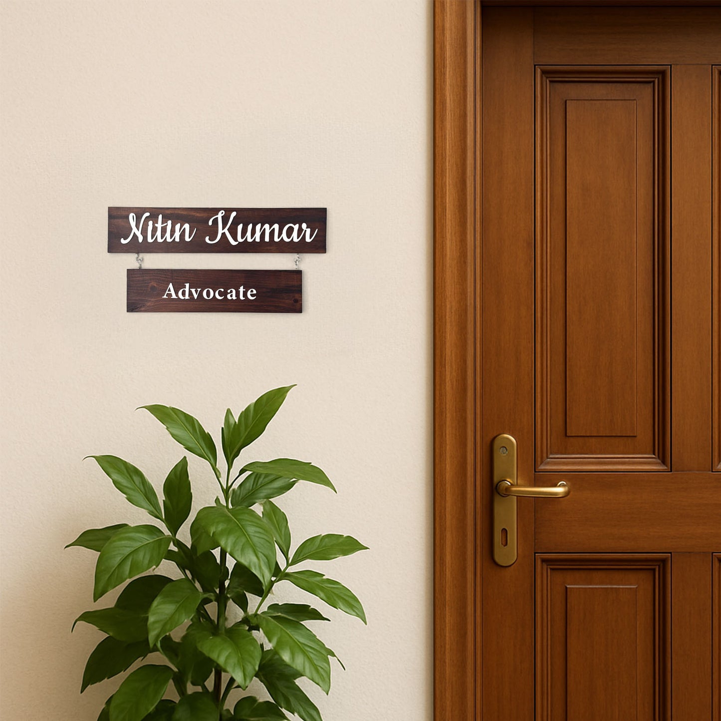 Two Plank Hand-Painted Wooden Name Plate For Professionals - Wooden Finish