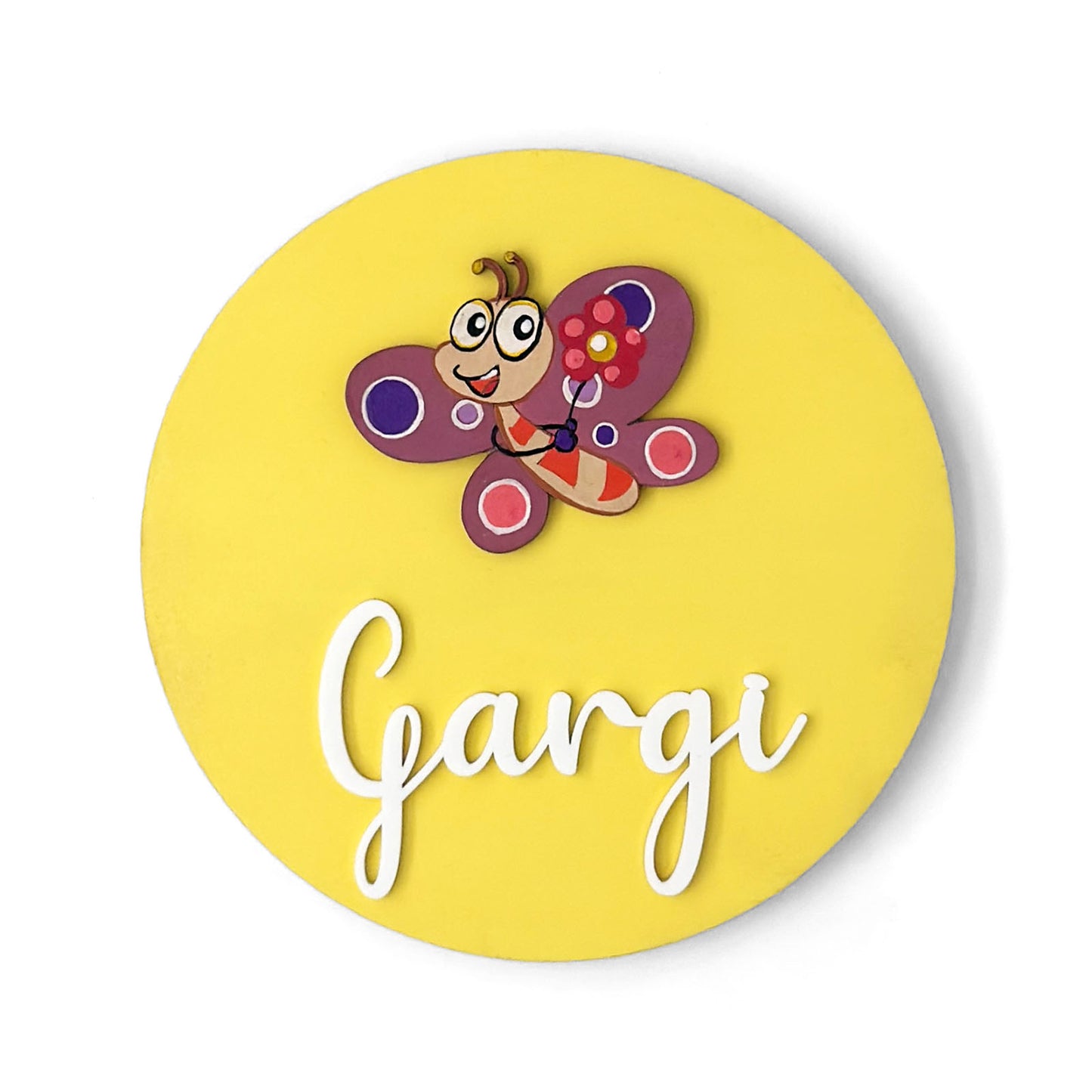 Butterfly Themed Hand-Painted Wooden Name Plate For Kids