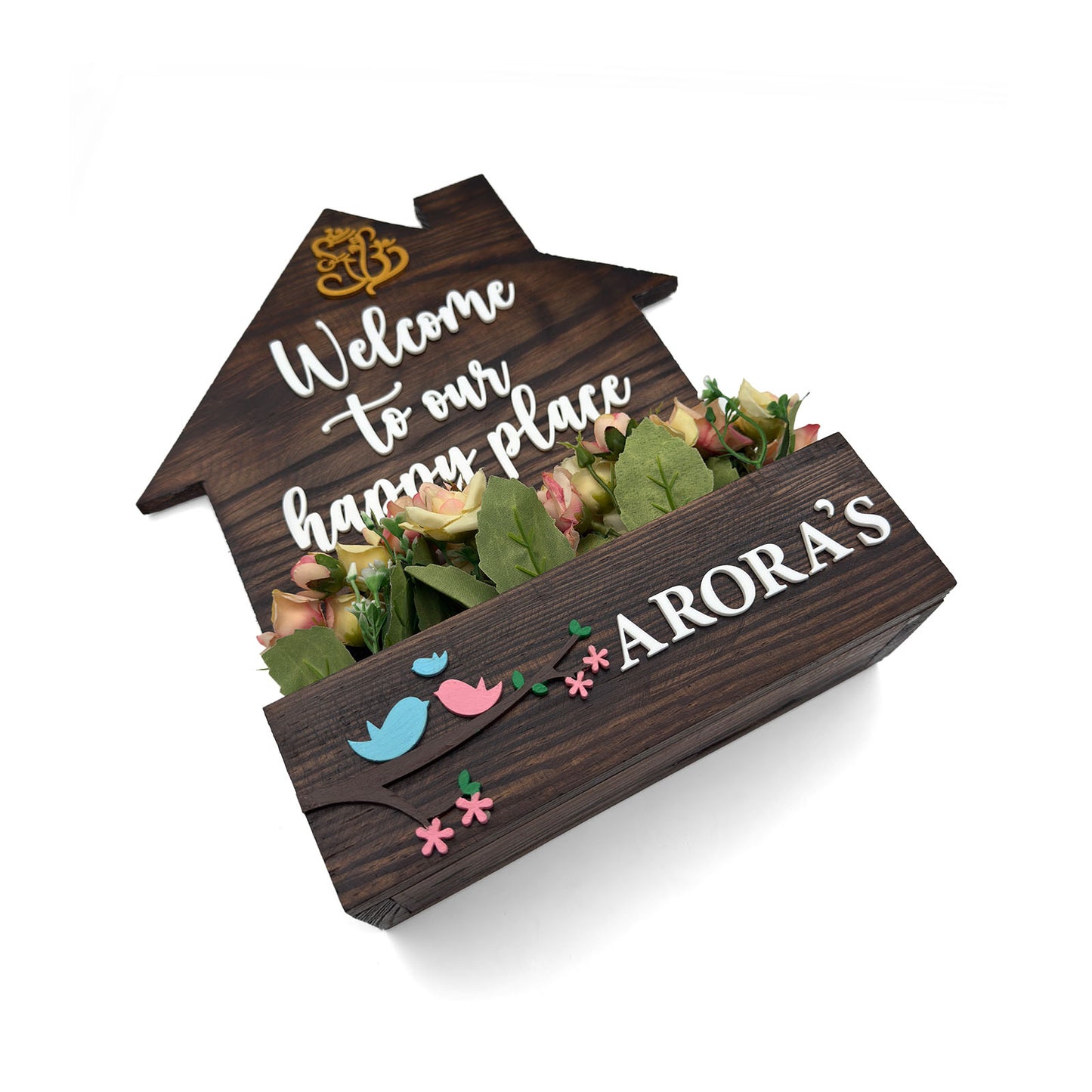Hut-Shaped Hand-Painted Wooden Planter Name Plate For Home - Wooden Finish