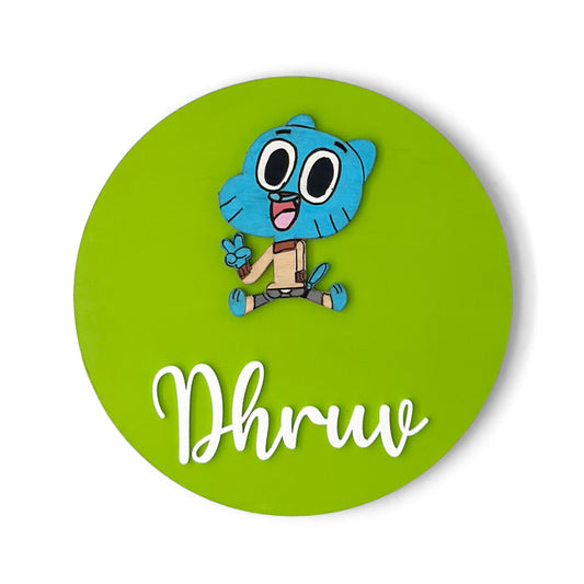 Gumball Themed Hand-Painted Wooden Name Plate For Kids