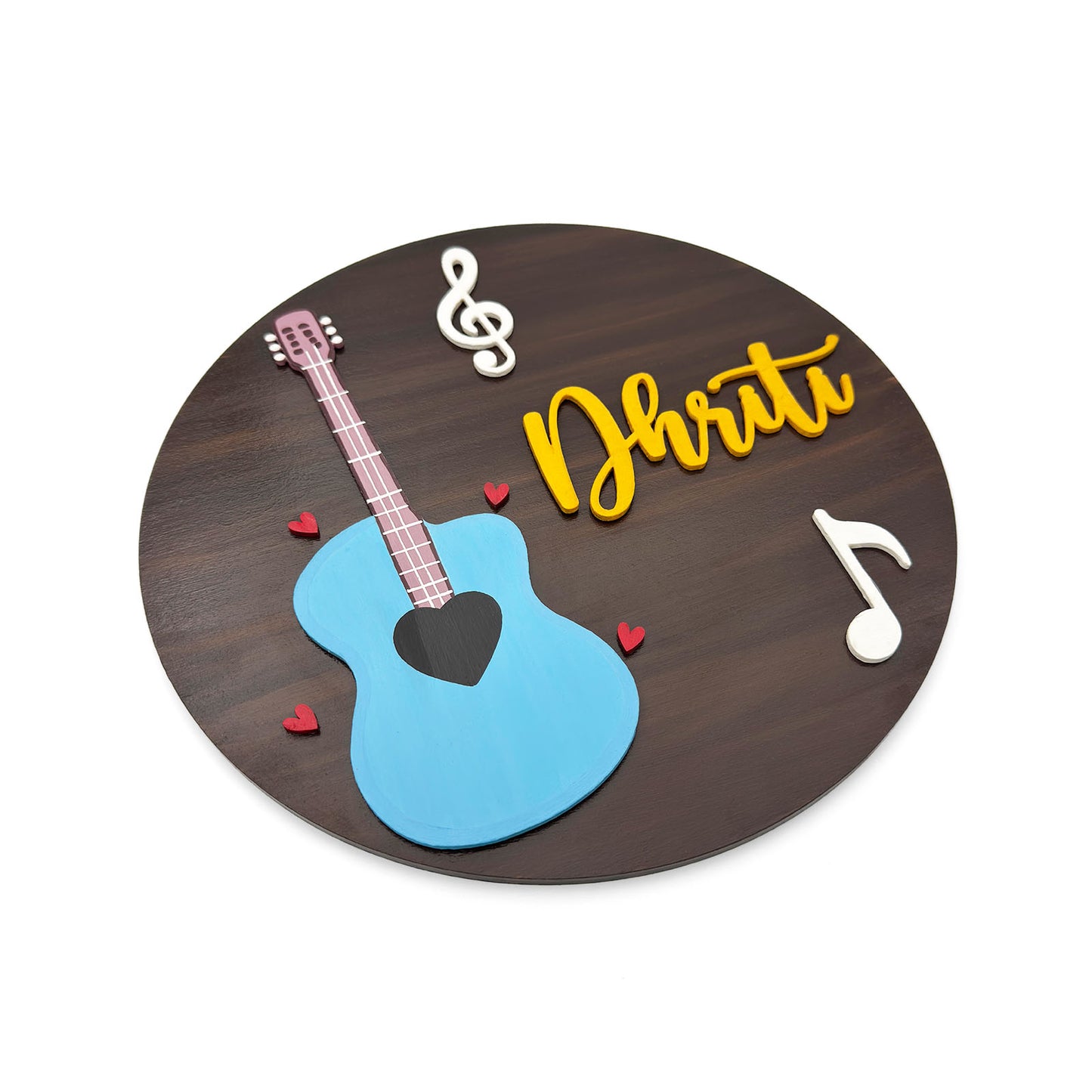 Guitar Themed Hand-Painted Wooden Kids Name Plate