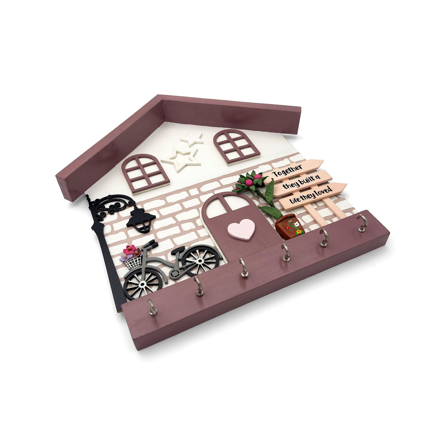 Personalised Hand-Painted Wooden Hut Key Holder With Bricks Texture