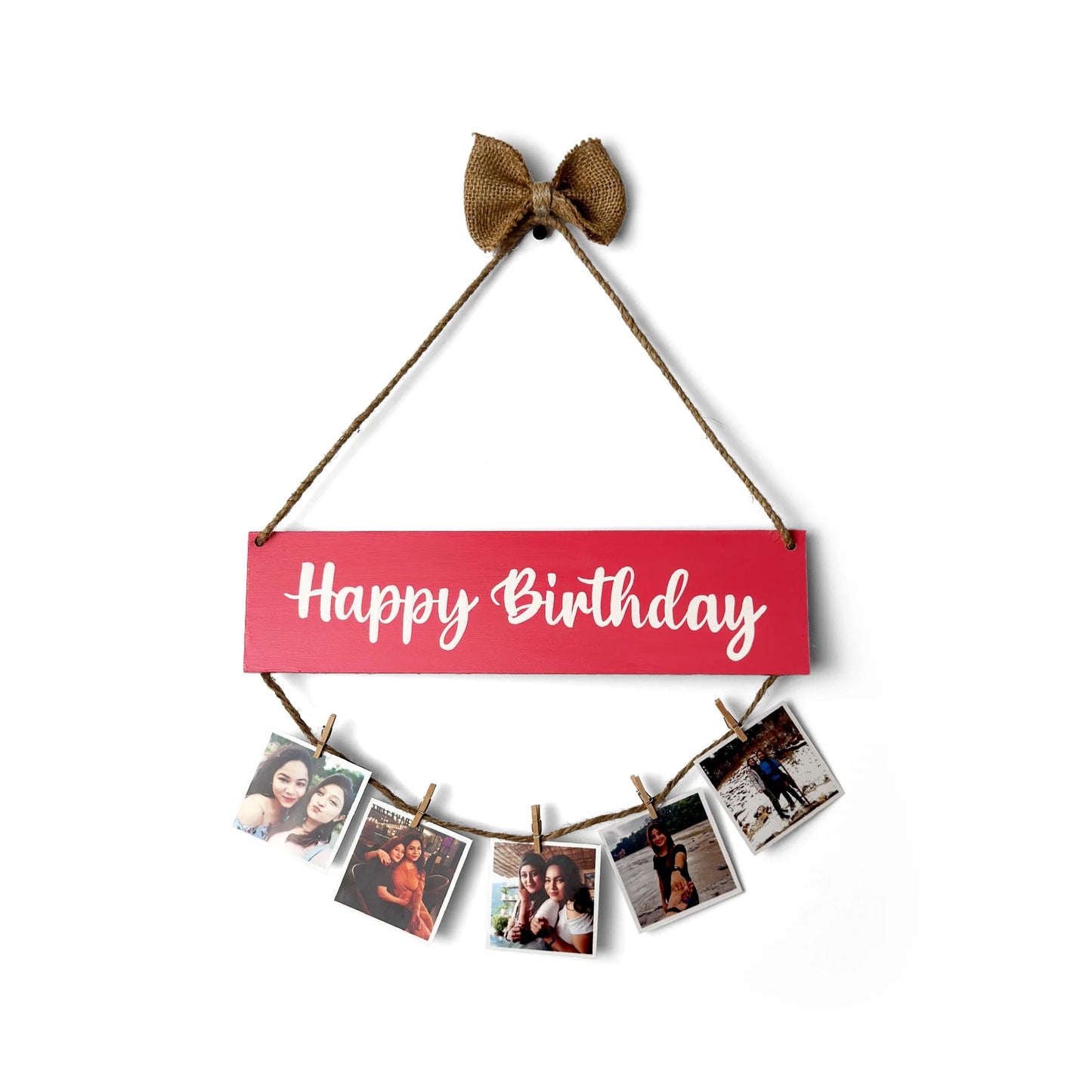 Happy Birthday Hand-Painted Wooden Photo Holder - Pink
