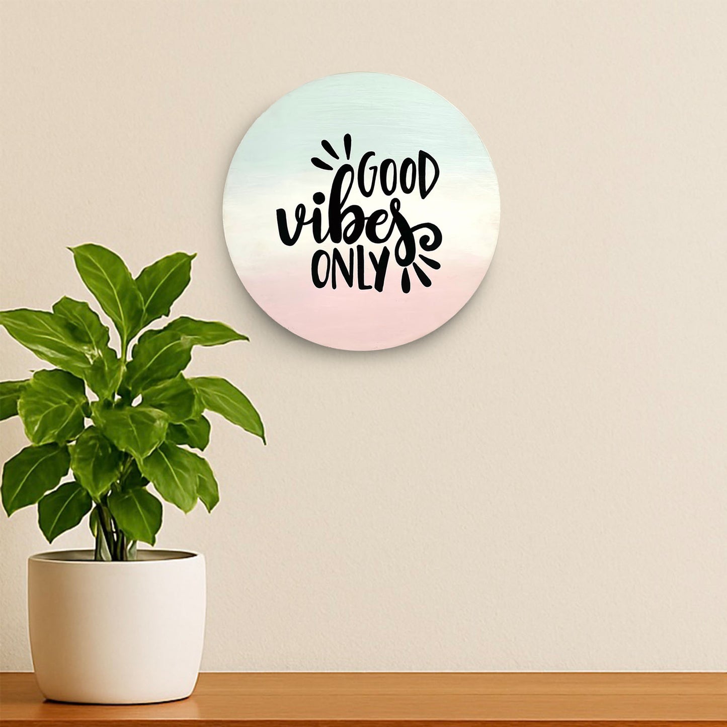 Good Vibes Only Hand-Painted Wooden Wall Hanging In Pastel Shades