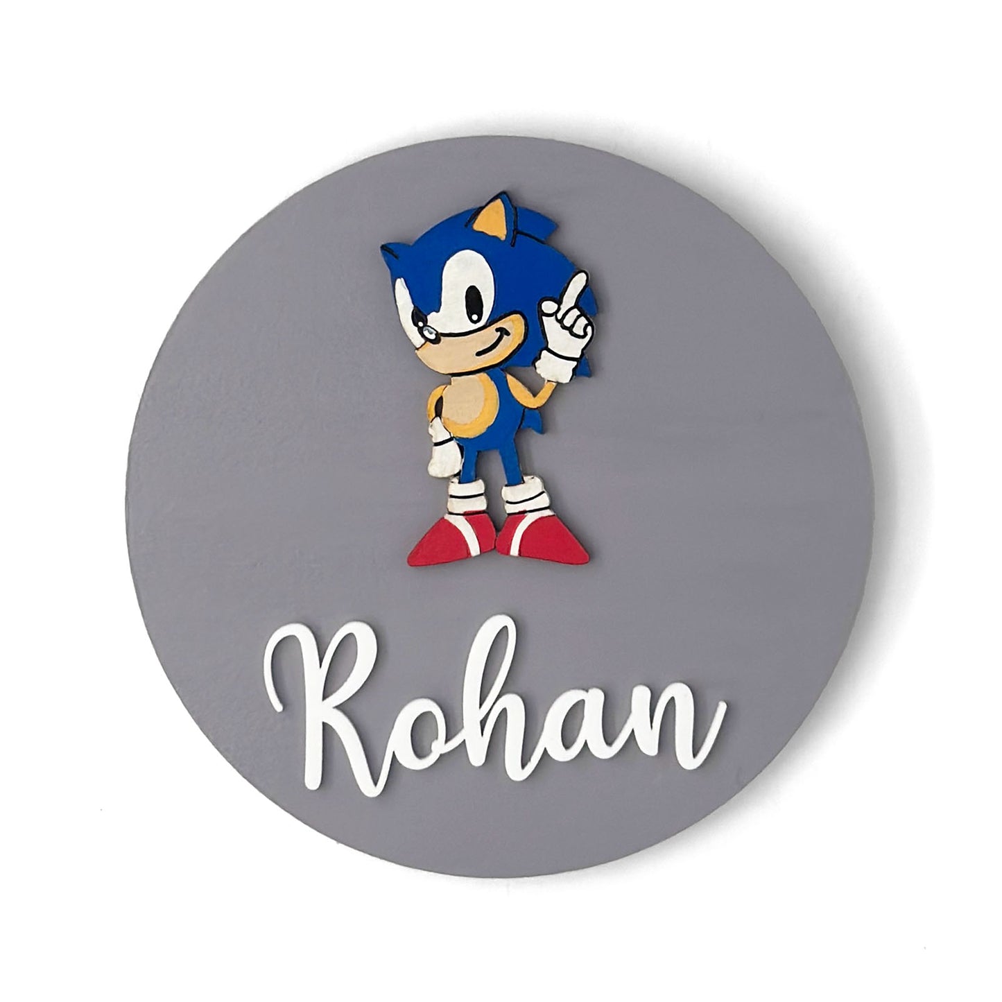 Sonic Themed Hand-Painted Wooden Name Plate For Kids