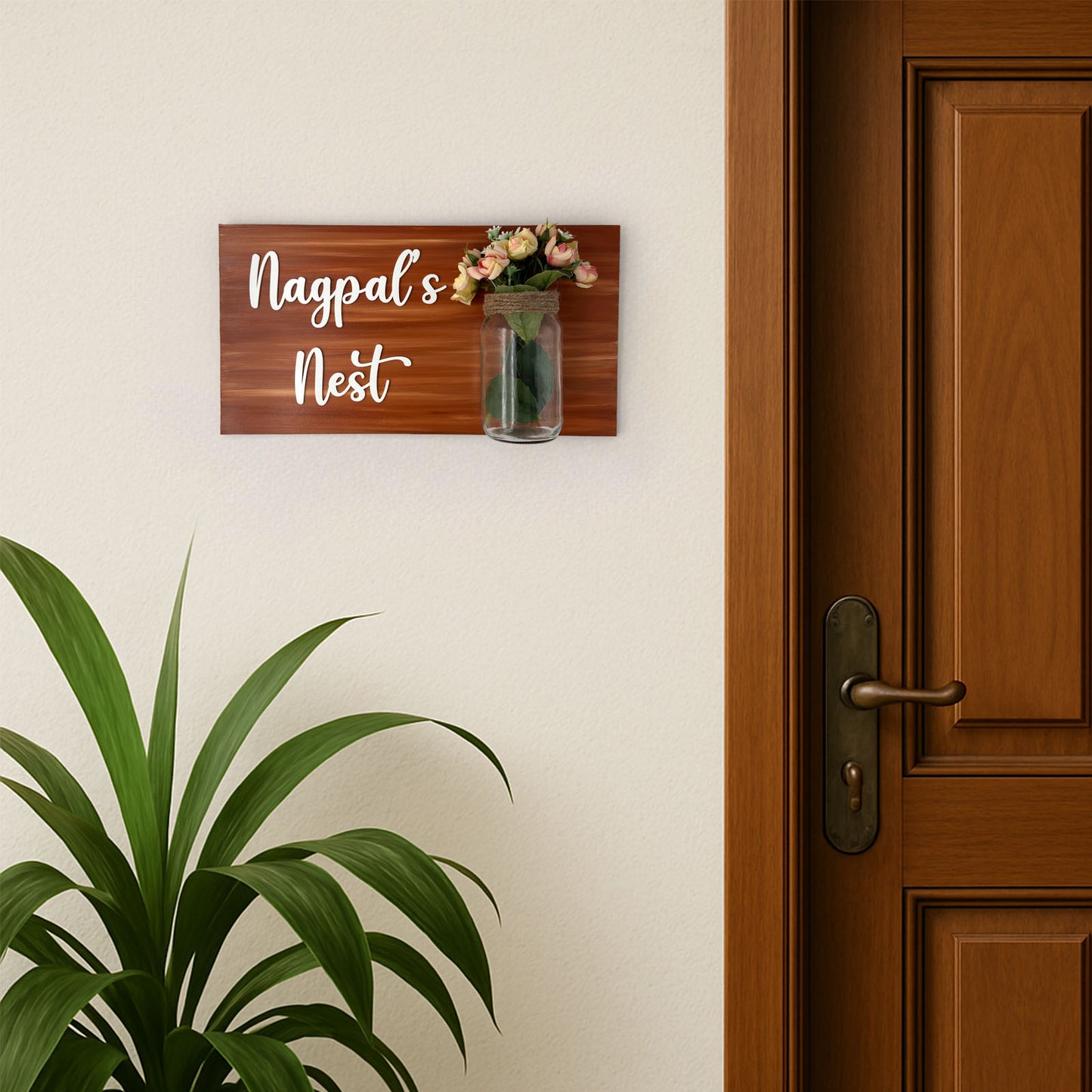 Hand-Painted Wooden Name Plate With Jar For Home - Only Jar Board