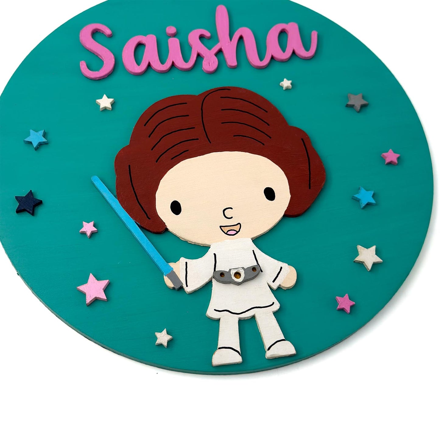 Star Wars Princess Leia Themed Hand-Painted Wooden Round Kids Name Plate