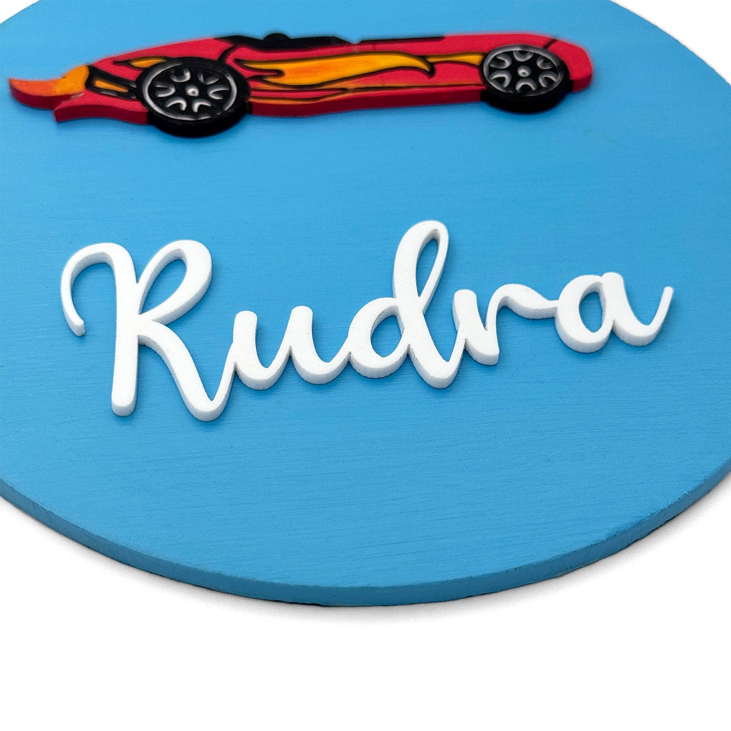 Hot Wheels Car Themed Hand-Painted Wooden Mini Kids Name Plate