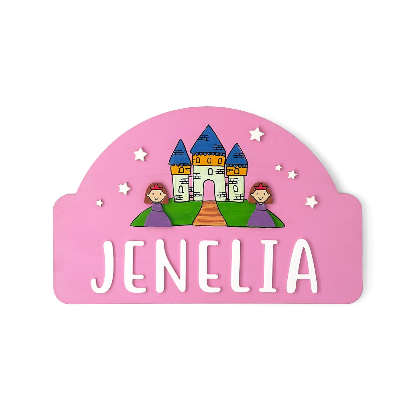 Princess Themed Hand-Painted Wooden Arch-Shaped Kids Name Plate
