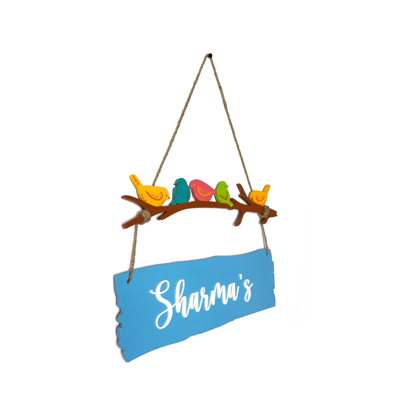 Birds Themed Hand-Painted Wooden Name Plate For Home - One Plank