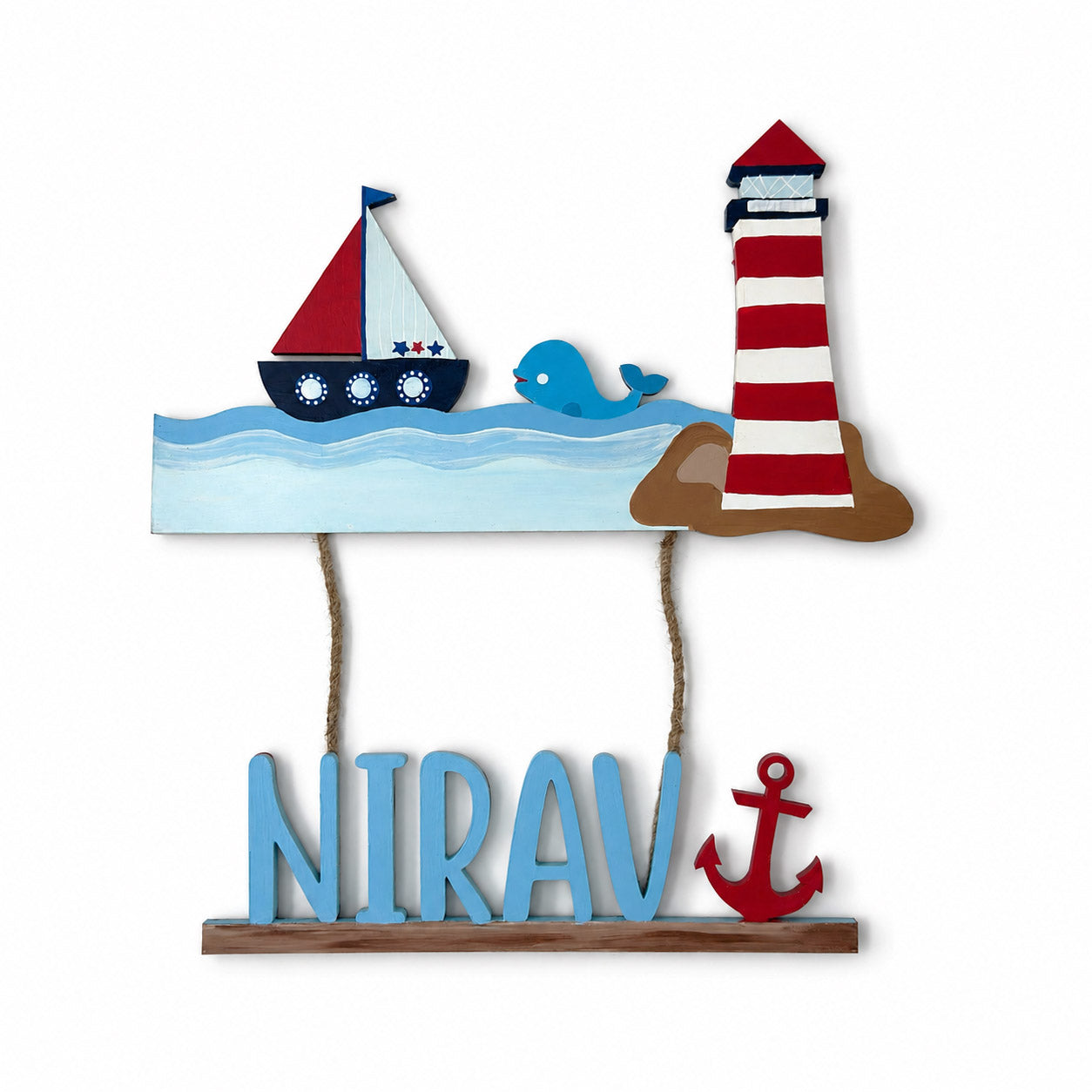 Ocean Themed Hand-Painted Wooden Kids Name Plate - Design 2