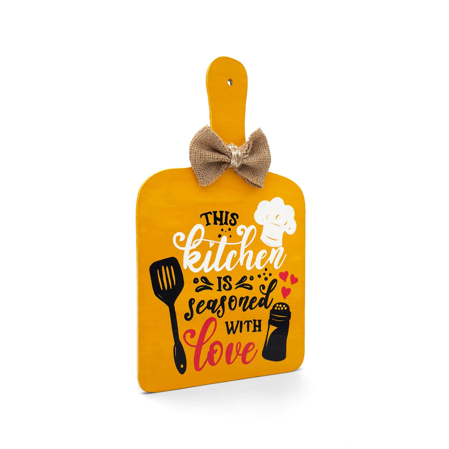 This Kitchen Is Seasoned With Love Hand-Painted Wooden Chopping Board Kitchen Wall Hanging - Yellow
