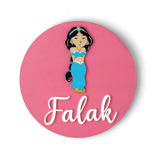 Disney Princess Jasmine Themed Hand-Painted Wooden Name Plate For Kids