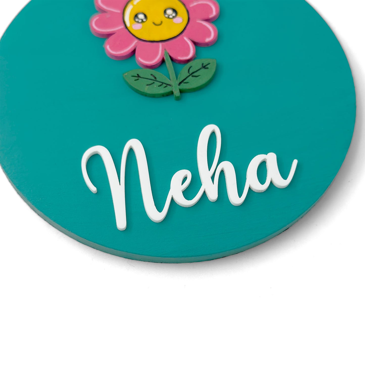 Flower Themed Hand-Painted Wooden Name Plate For Kids