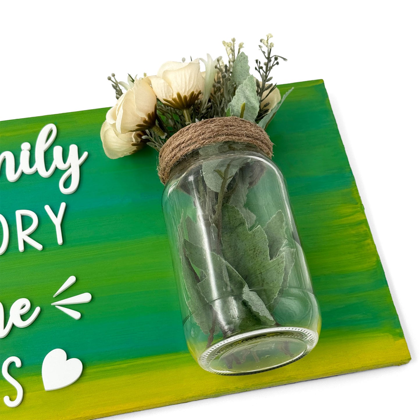 Every Family Has A Story Welcome To Ours Hand-Painted Wooden Name Plate With Jar For Home - Only Jar Board