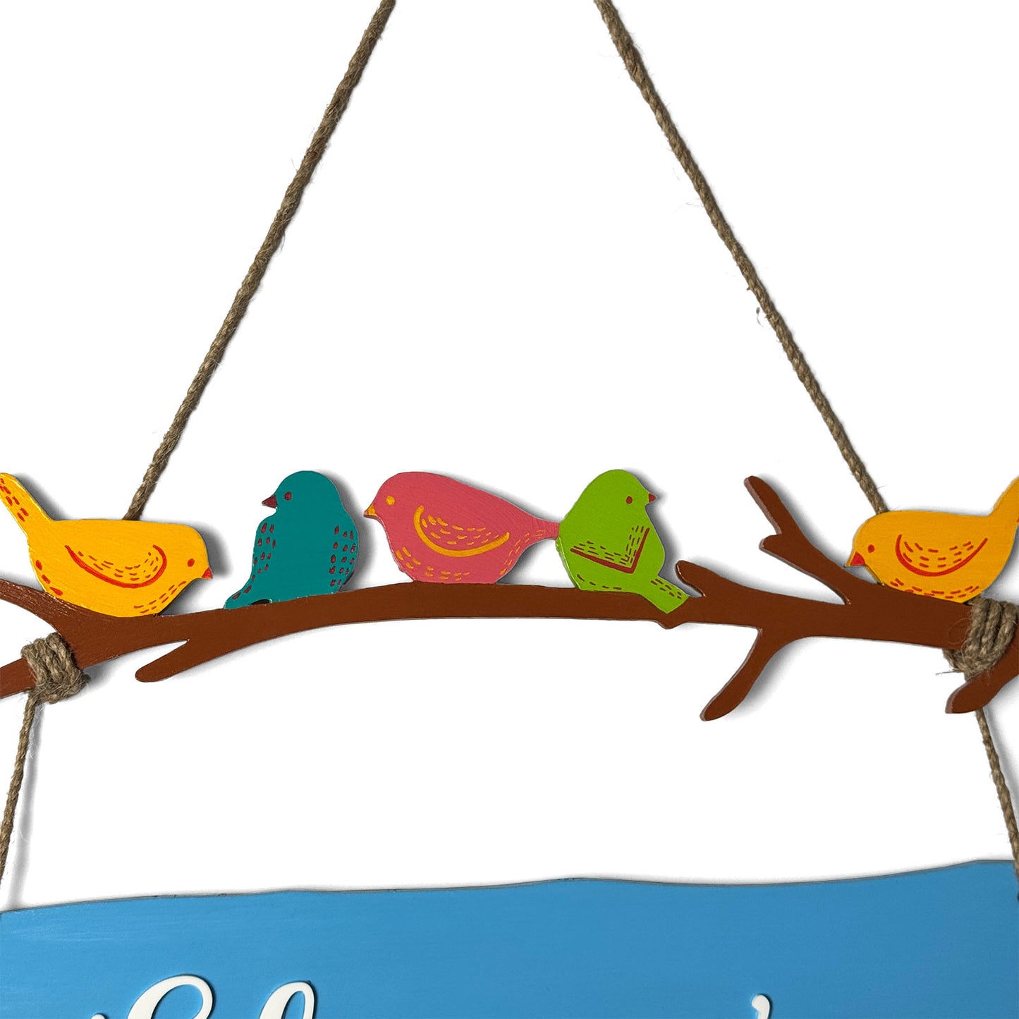 Birds Themed Hand-Painted Wooden Name Plate For Home - One Name Plank And One House Number Plank