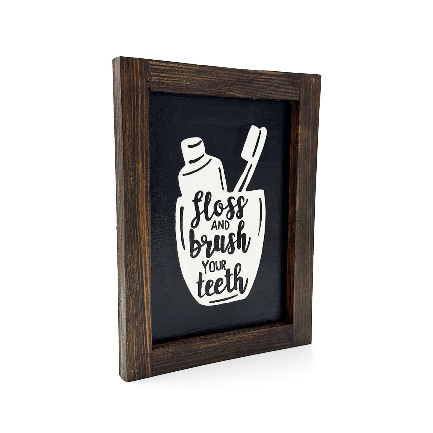 Floss And Brush Your Teeth Hand-Painted Wooden Washroom Frame