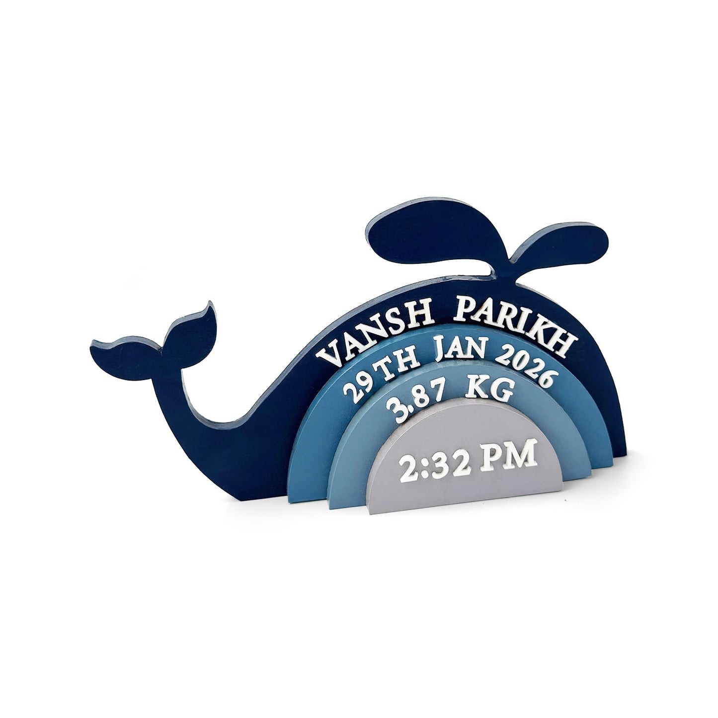 Whale Themed Hand-Painted Wooden Personalised Baby Birth Details Name Plate