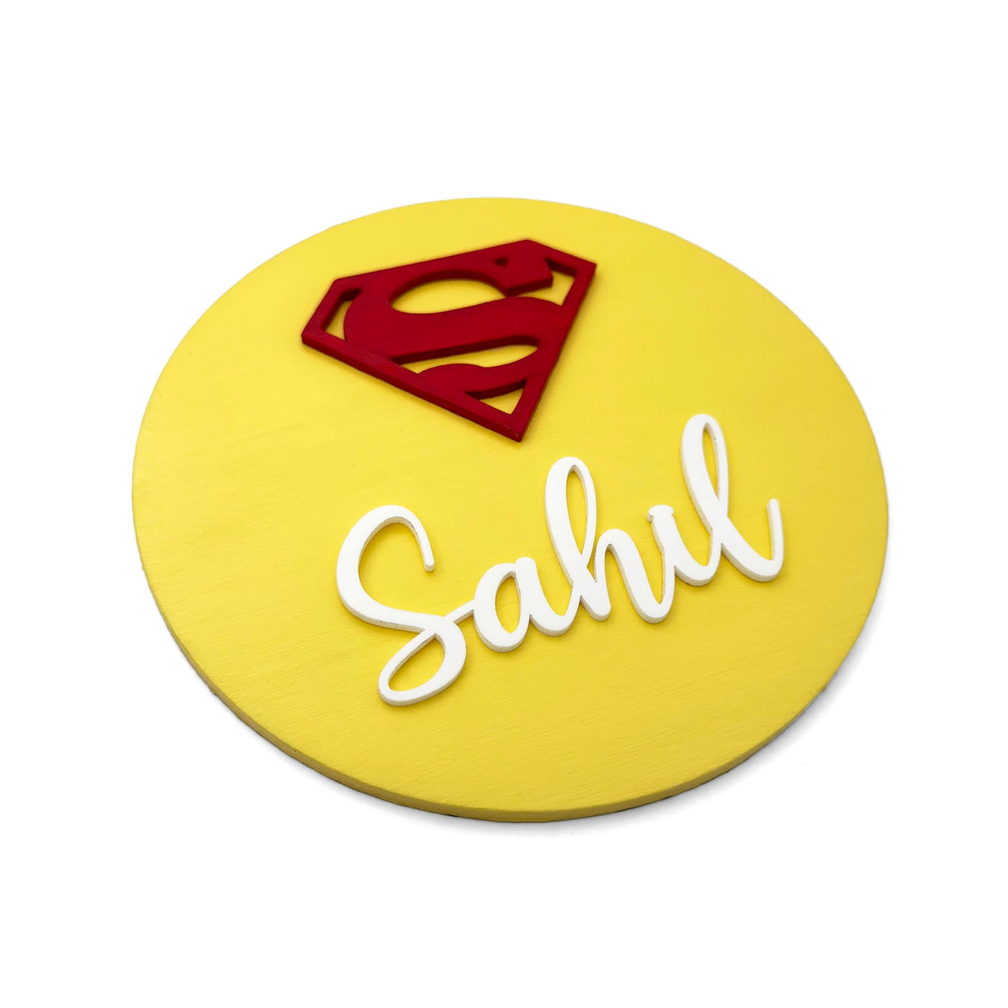 Superman Themed Hand-Painted Wooden Mini Kids Name Plate
