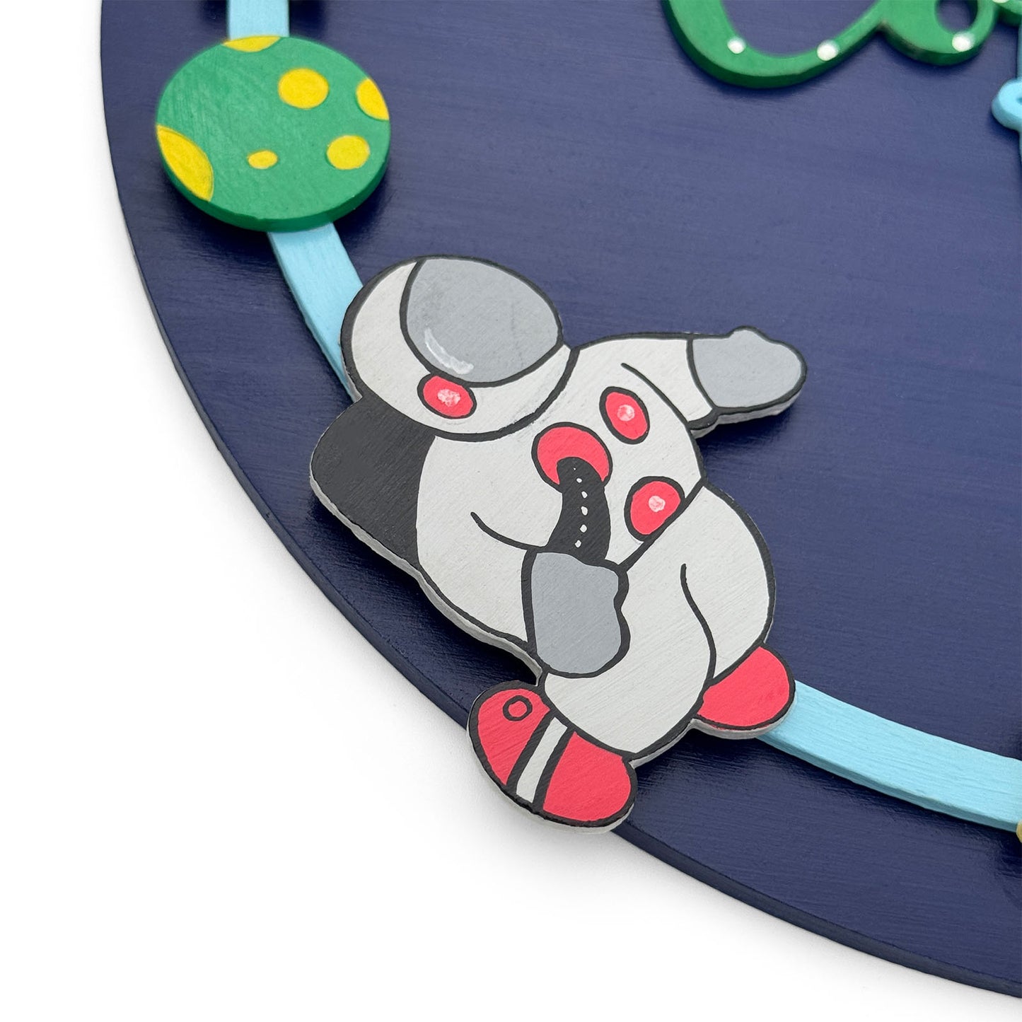 Space Themed Hand-Painted Wooden Round Kids Name Plate - Design 2