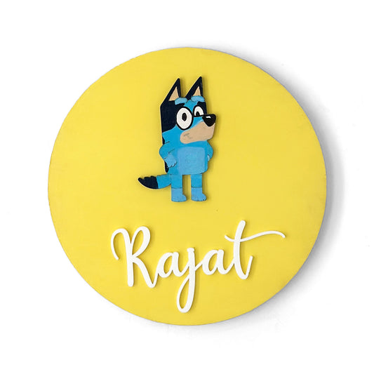 Bluey Themed Hand-Painted Wooden Name Plate For Kids