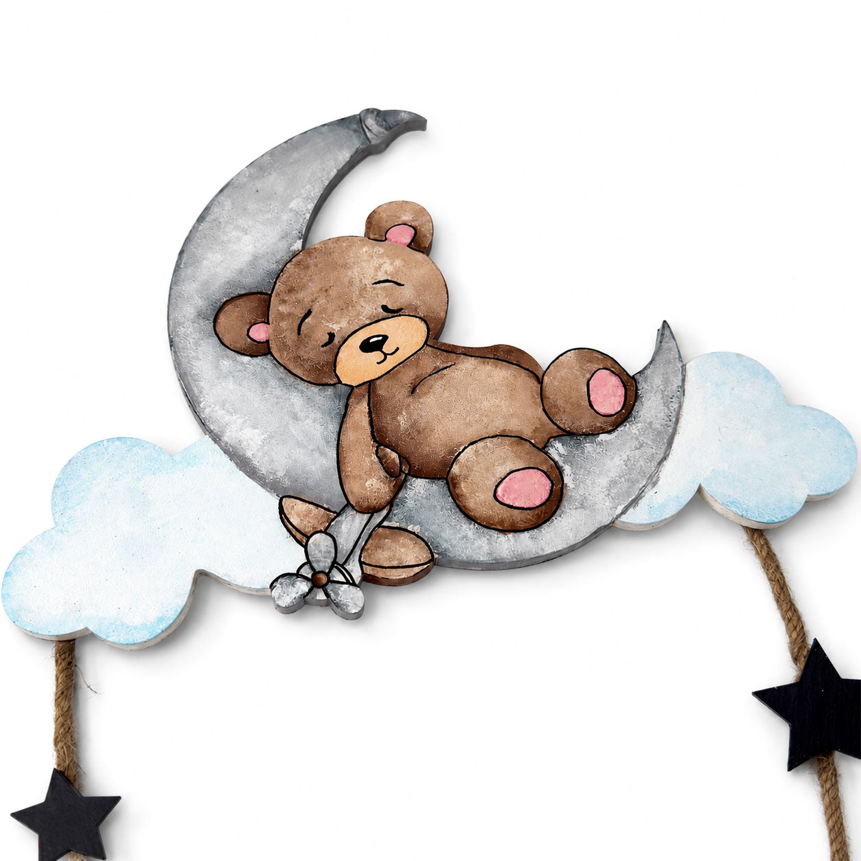 Teddy Bear Themed Hand-Painted Wooden Kids Name Plate - Design 1
