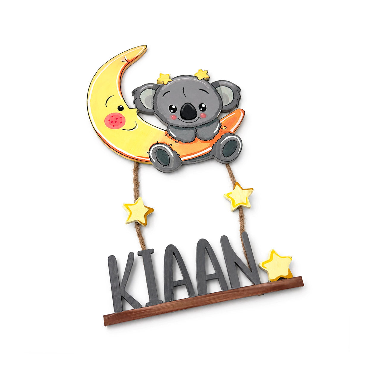Koala Themed Hand-Painted Wooden Kids Name Plate - Design 1